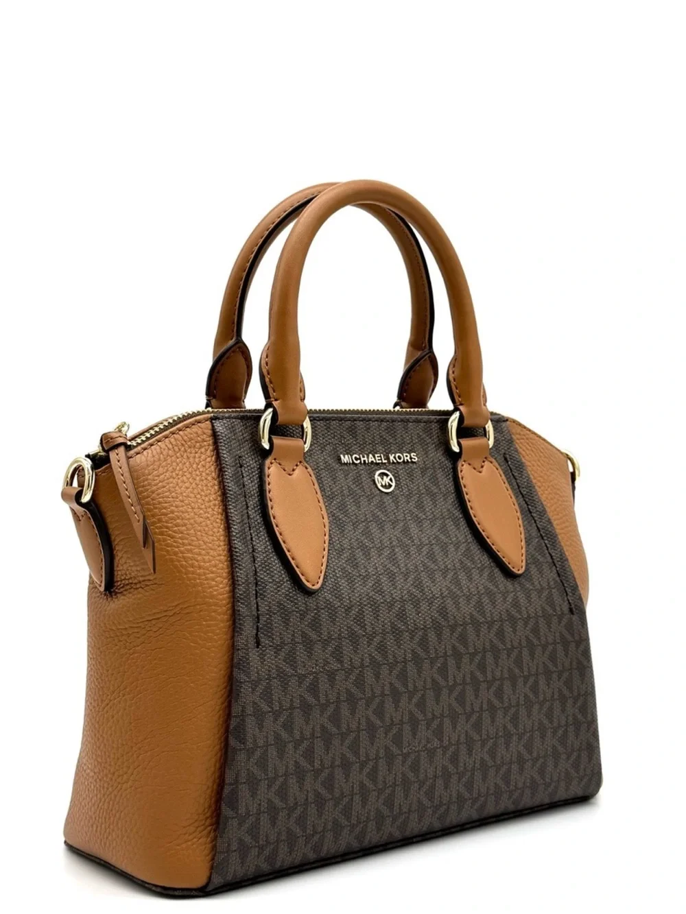 Michael Kors Sienna Medium Logo and Leather Messenger Bag Brown/Acorn